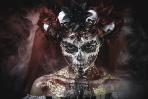 Young girl in the image of Santa Muerte